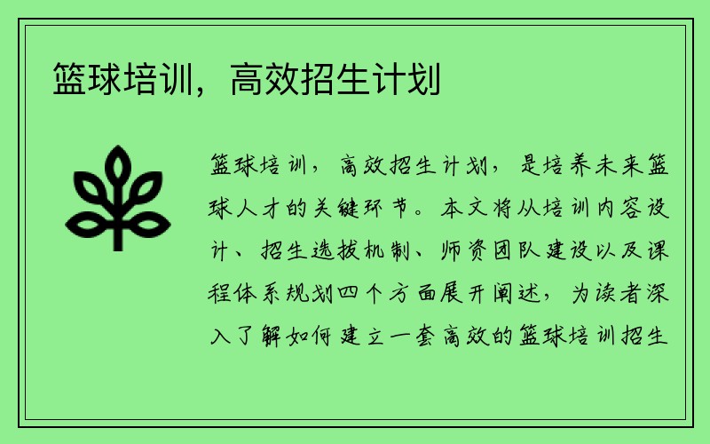 篮球培训，高效招生计划